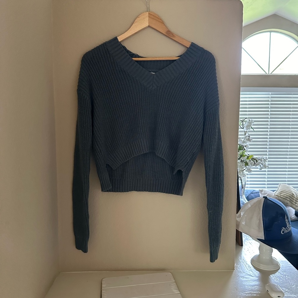 Full Tilt, Greenish Blue Grey, cropped sweater.